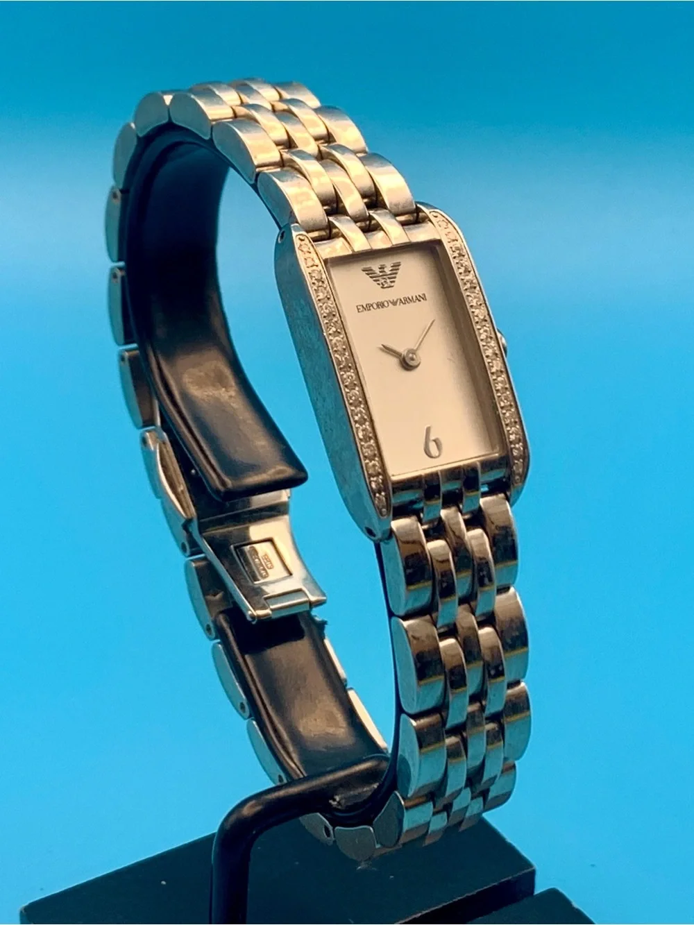 EMPORIO ARMANI AR-3127 Women’s Tank Quartz Bracelet Wristwatch Works New Battery
